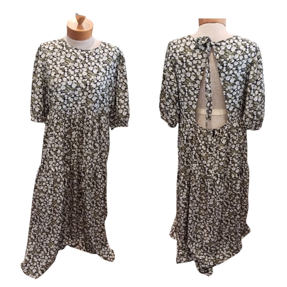 En Saison Womens Floral Dress Green White Open Back Maxi Size XL Spring Summer - Picture 1 of 9